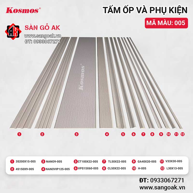 Tấm ốp Nano 9mm PVC Kosmos NANO9-005